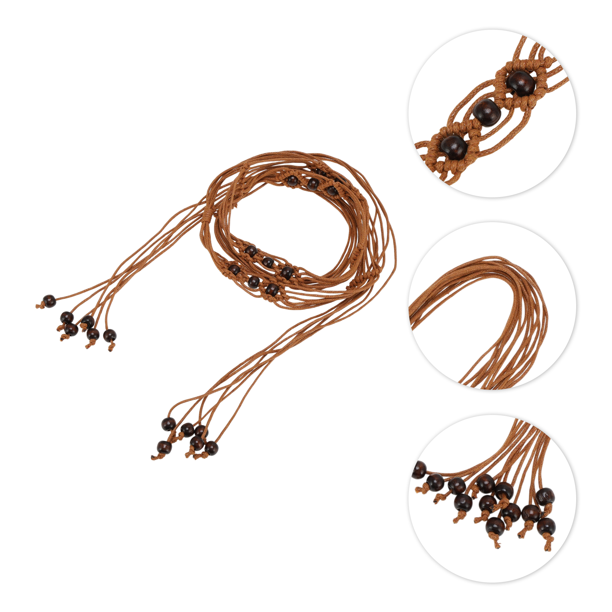 Unique Bargains Beaded Weaving Adjustable Waist Rope Fashion Accessory for Women Brown