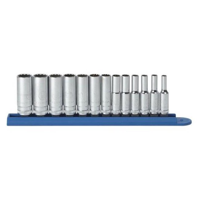 13 Piece 0.25 Inch Drive 12 Point Deep Metric Socket Set