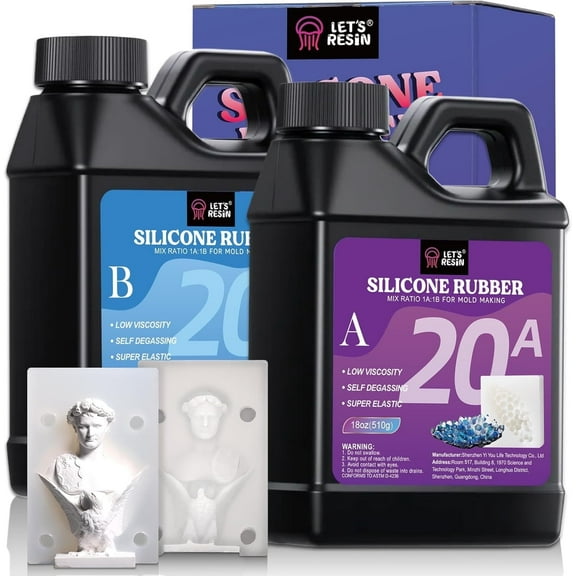 LET'S RESIN Silicone Mold Making Kit 36oz, 20A Flexible & Bubble Free Silicone Rubber, Translucent & 4H Fast Cure Liquid Silicone for Mold Maker, Mixing Ratio 1:1