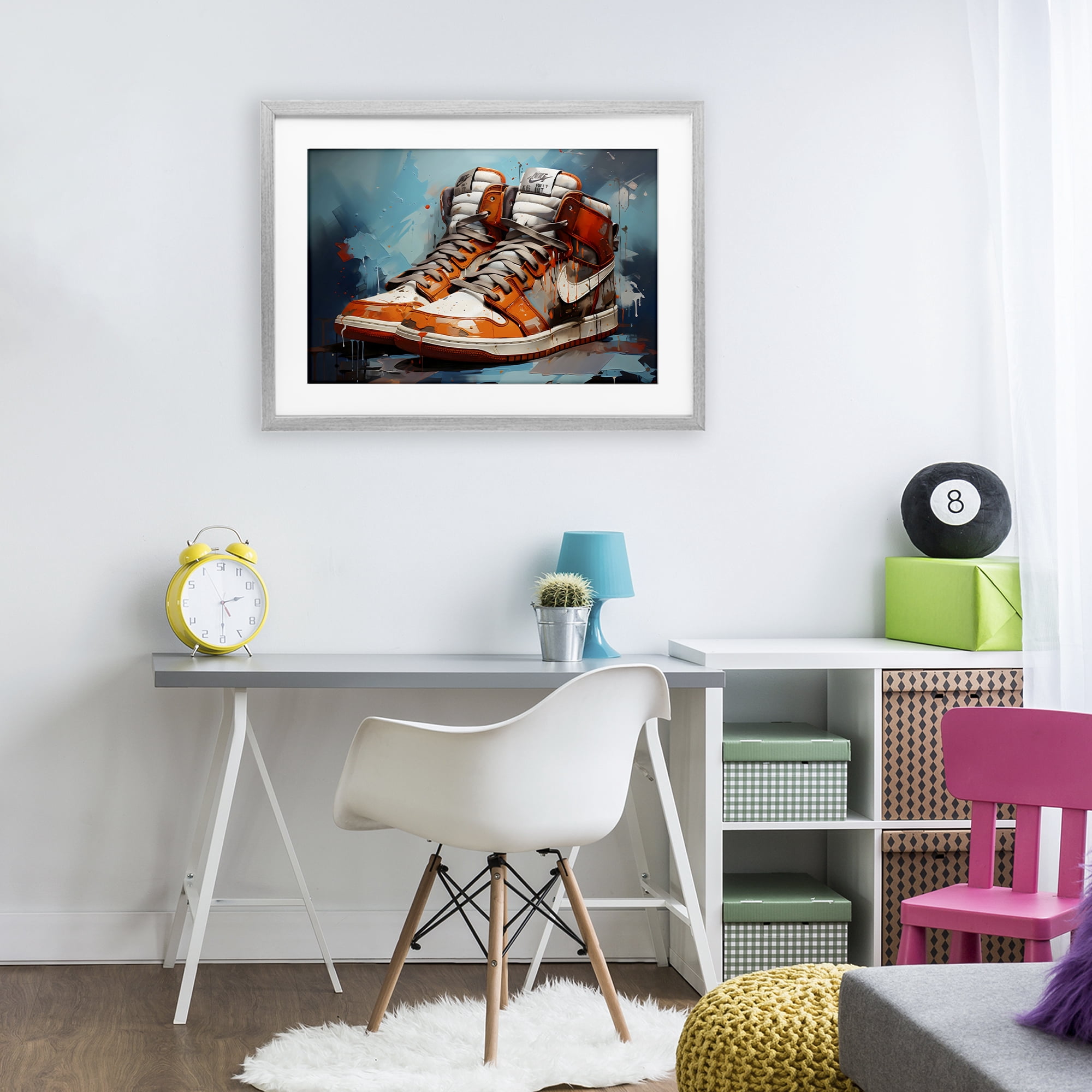 Stupell Industries Red & White Sneakers Splash Gray Framed Print Under Glass, design by Creative Studio