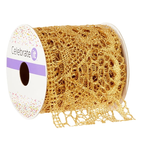 12 Pack: 3" x 3yd. Gold Lace Ribbon by Celebrate It Occasions