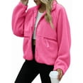 thumbnail image 3 of Womens Fleece Jacket Fuzzy Long Sleeve Short Winter Coats Button Down Jacket Outerwear with Pockets Rose Red S, 3 of 6