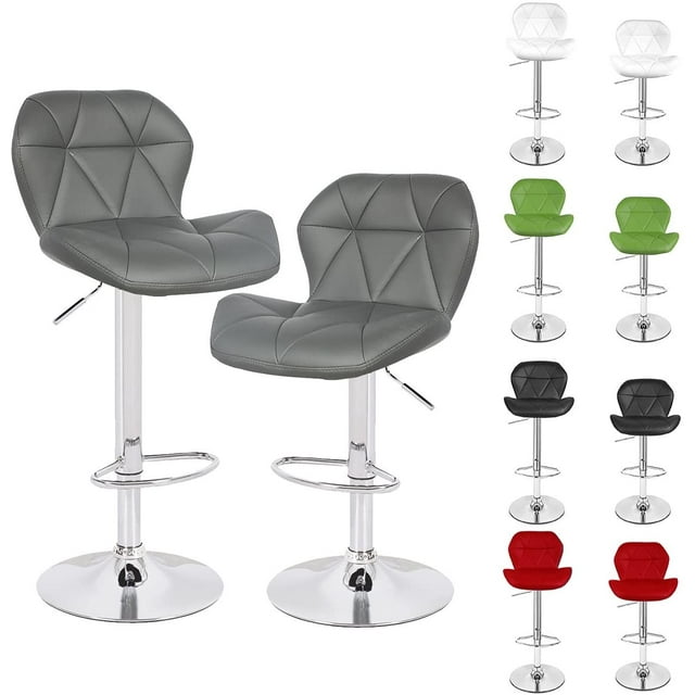 Bronte Living Leatherette Bar Stool with Adjustable Height, 360 Swivel Design, Comfortable Mid-Backrest, Floor Protection for Kitchen, Bar, Kitchen Island, Pub - Series Carmela - Set of 2