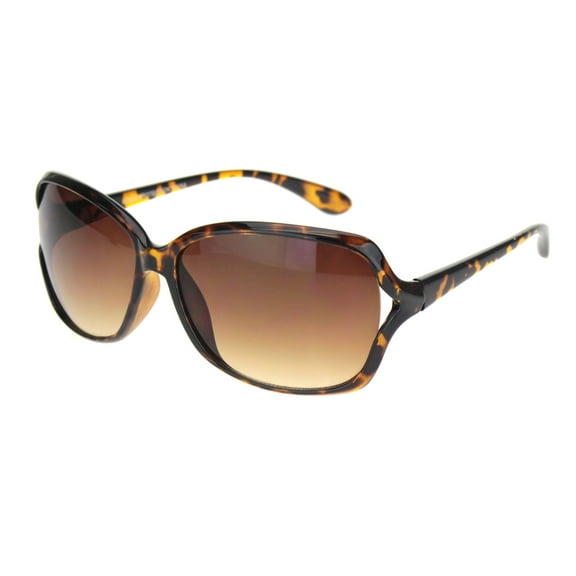Womens Designer Style Rectangular Exposed Lens Butterfly Sunglasses Tortoise Gradient Brown