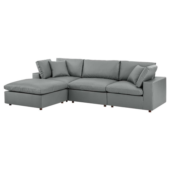 Sectional Sofa Set, Faux Vegan Leather, Grey Gray, Modern Contemporary Urban Design, Living Lounge Room Hotel Lobby Hospitality