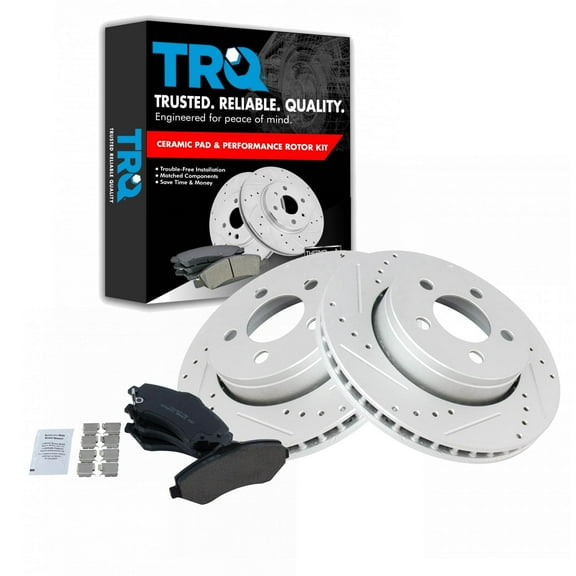 TRQ Front Performance Brake Pad & Rotor Kit Brake Pads Brake Rotors Set Ceramic Premium G-Coated Fits Select 2007-2011 Dodge Nitro 2008-2012 Jeep Liberty