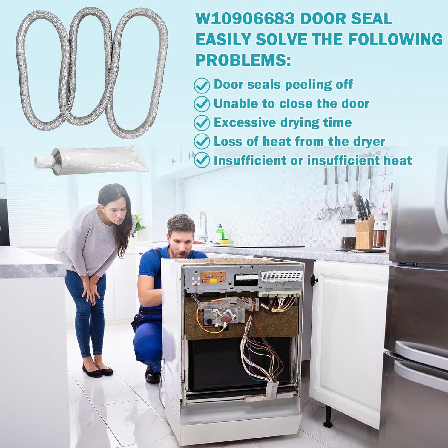 Upgraded W10906683 Dryer Door Seal Part Compatible with Some Maytag Crosley Whirlpool and Kenmore Dryer Door Seal Replacement W10823580 AP6034191 With Adhesive