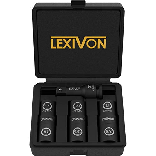 Lexivon 1/2-Inch Impact Socket Set, 6 Total Lug Nut Size, Innovative Flip Socket Design Cover Most Commonly Inch & Metric Used Sizes, Cr-Mo Steel = Fully Impact Grade (LX-111)