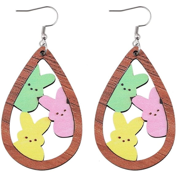 Easter Earrings for Women Bunny Easter Rabbit Earrings Hook Wooden Waterdrop Dangle Earrings for Women Personality Easter Holiday Gifts Jewelry