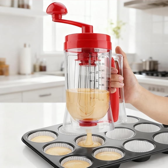 Professional Pancake & Cupcake Batter Dispenser with Mixing Function, Measuring Scale & Adjustable Valve, Drip-Free Spout, Ergonomic Handle, Ideal for Home & Commercial Baking