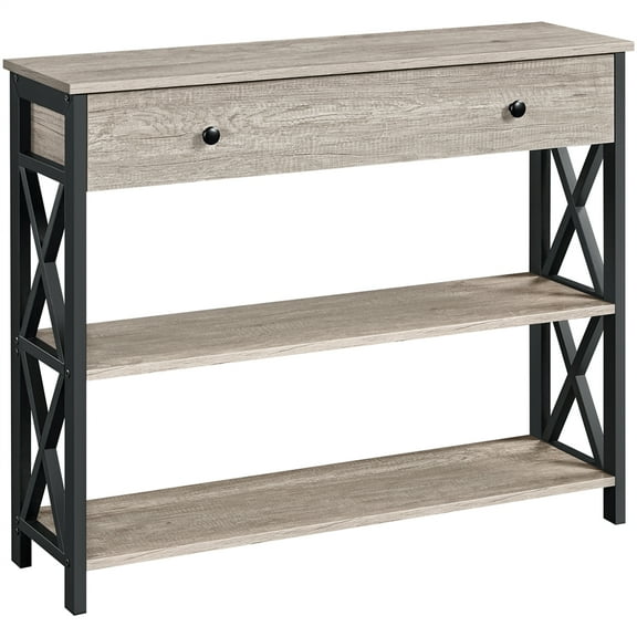 Alden Design Wood and Iron Console Table, 1 Drawers and 2 Shelves, Multiple Colors