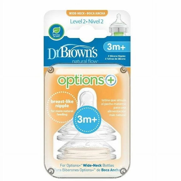 Dr Brown - Natural Flow Options Level 2 Wide Neck Teats (2 Pack)