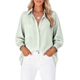 thumbnail image 2 of Women's Striped Button Up Shirts with Smocked Long Sleeve Lapel Collar Loose Fit Dressy Casual Trendy Blouses (XL, Mint Green), 2 of 6