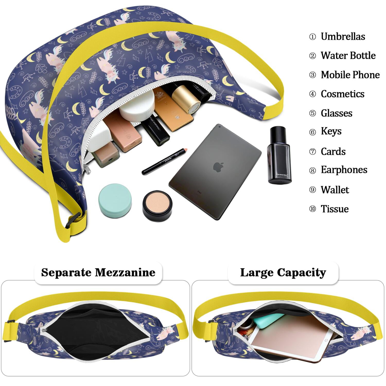 Crossbody Handbag for Women – Water-Resistant, Lightweight & Spacious, Unicorn and rainbow theme, Cute unicorn, Galaxy, Artistic unicorn illustration Style Bag
