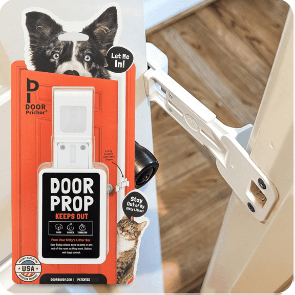 Cat Door Prop - Easy-to-Use Interior Door Latch for Pets | Dog-Proof Cat Feeding Station & Litter Box, Strong Portable Door Stopper (Pet Gate Alternative)