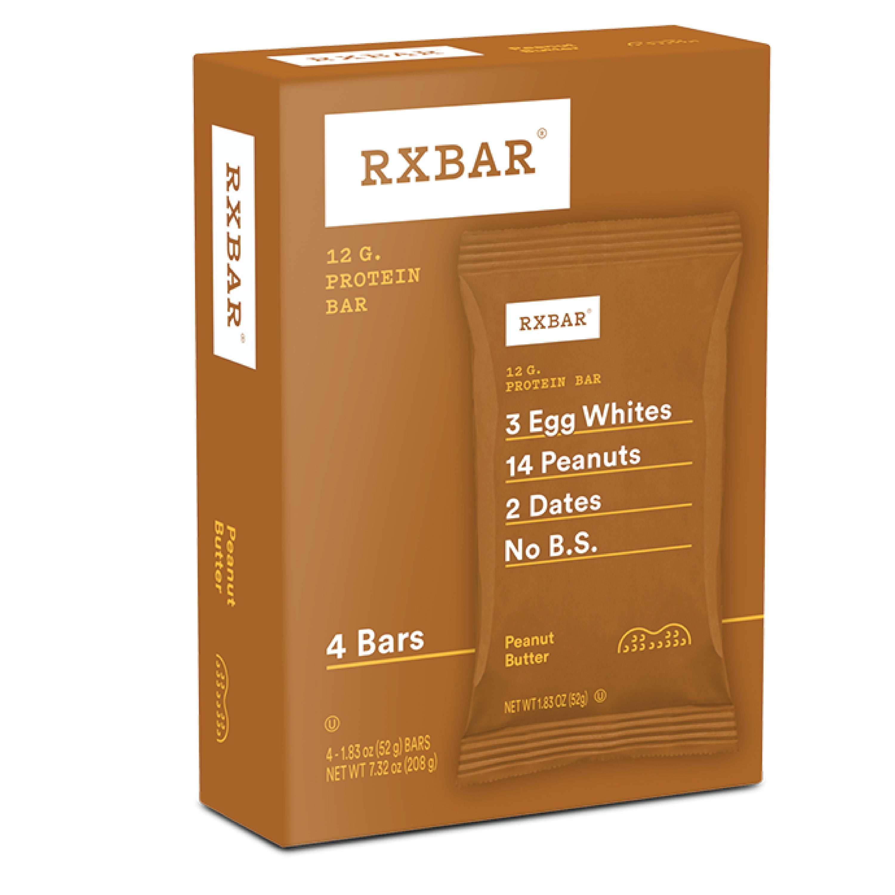 RXBAR Protein Bar, Peanut Butter, 4 Ct, 7.32 Oz, Box