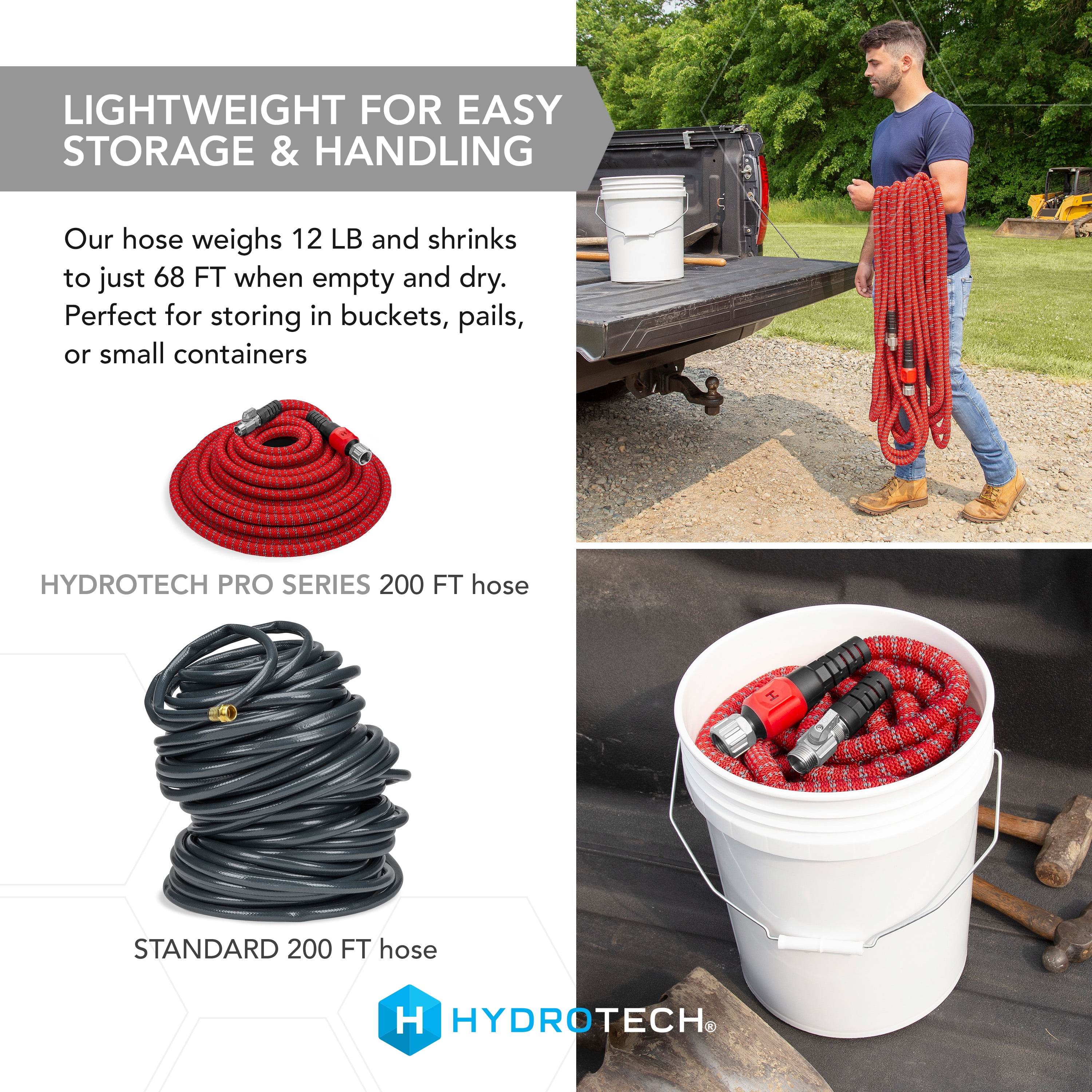 HydroTech Pro Series 3/4" x 200ft Expandable Garden Hose - Kink-Free, 2x Flow, Lightweight