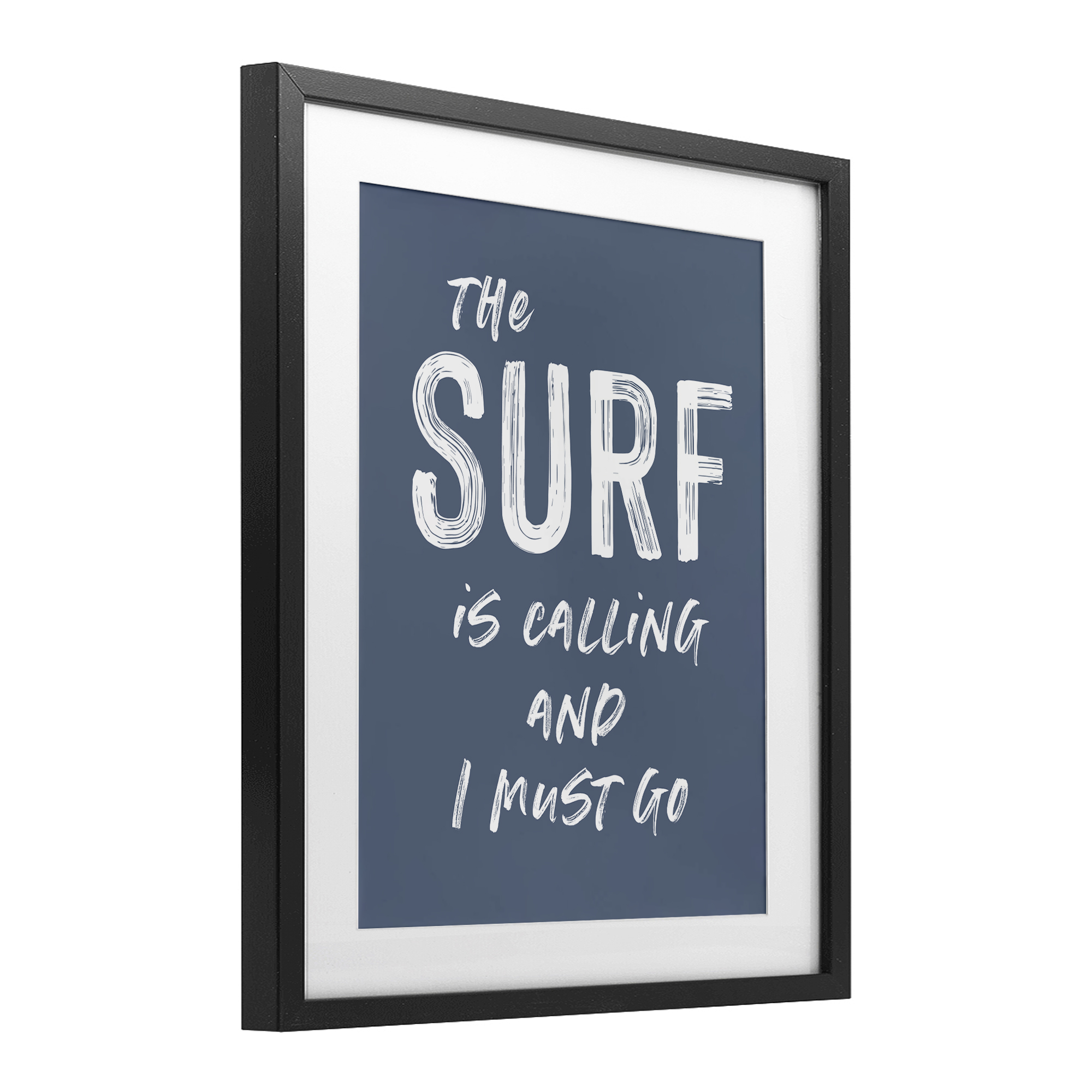 Surf Is Calling Must Go Black Framed Print Under Glass, design by Lettered and Lined