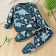 thumbnail image 2 of Povozer Toddler Baby Boy Clothing Sets Dinosaur Printed Long Sleeve Tops Pants(Blue,0-6M), 2 of 6