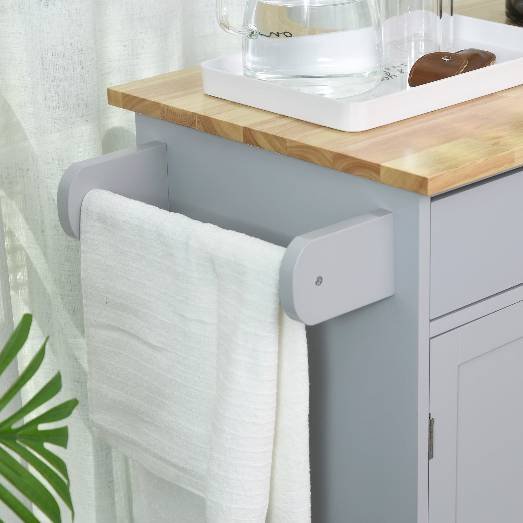 HOMCOM Kitchen Island Cart Rolling Trolley Cart with Drawer, Storage Cabinet & Towel Rack, Gray