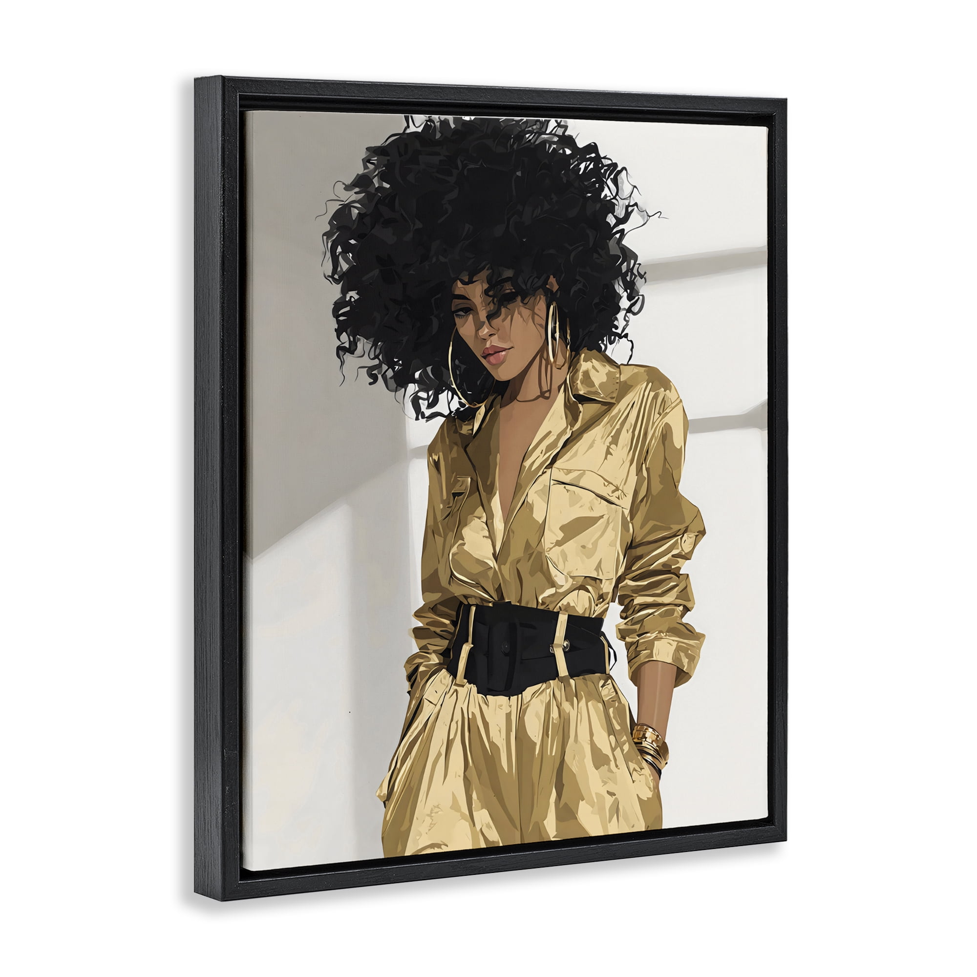Stupell Industries Elegant Woman in Chic Jumpsuit Black Framed Floater Canvas Wall Art, design by Franklyn Gregory