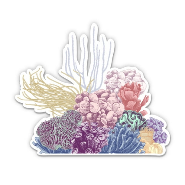 Coral Tropical Colorful Save the Reef - 8" Vinyl Sticker - For Car
