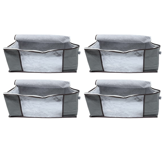 Phenofice 4-Pack Grey Foldable Bedroom Storage Boxes with Zippered Non-Woven Fabric Organizer for Clothing