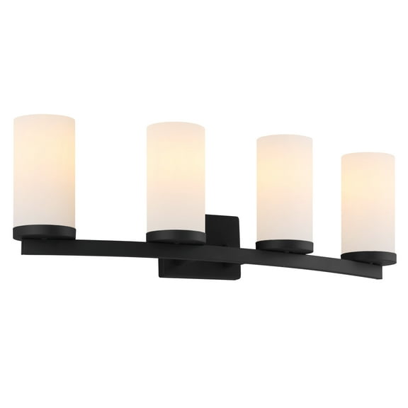 Desta 30" Black 4-Light Dimmable Vanity Light With Curved Bar Design and Frosted Glass