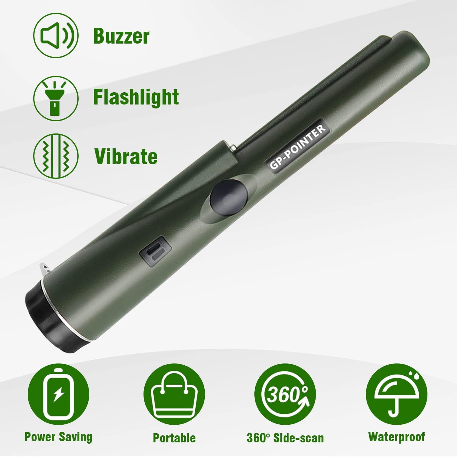 SYITOOCK Metal Detector Pinpointer, Professional Handheld Pin Pointer Wand, 360°Search Treasure Pinpointing Finder Probe with Belt Holster, Green