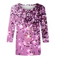 thumbnail image 4 of Besolor Hauts Scintillants pour Femmes Manches 3/4 T-Shirts Imprimés Pailletés Décontractés Col Rond Tuniques Tendance Blouses de Travail, 4 of 5