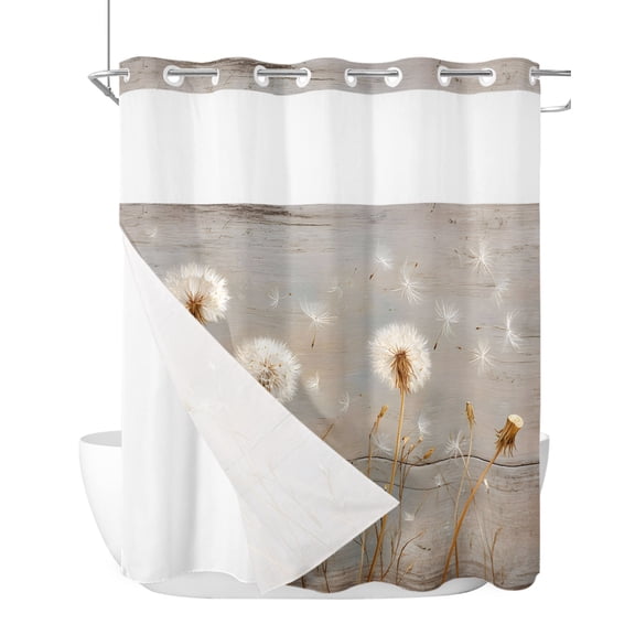 No Hook Shower Curtain, Dandelions Standard Shower Curtains with Snap in Liner, Spring Floral Botanical Modern Art Waterproof Washable Fabric Bathroom Curtain Set, 66" x 72"