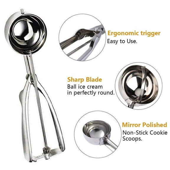 Simyoung Stainless Steel Ice Cream and Cookie Scoop | Medium Sized, Spring Loaded Lever Design, For Sorbet, Melon, Meatballs, Muffins, and More,