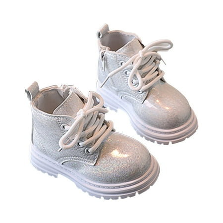 Huesdet Kids Ankle Boots Boys Girls Stylish Shoes Solid Color Lace Up Side Zipper BootsWhite 12-18 M