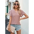 thumbnail image 3 of Womens Summer Blouses Ruffle Short Sleeve V Neck Shirts Casual Crochet Eyelet Tops, 3 of 6