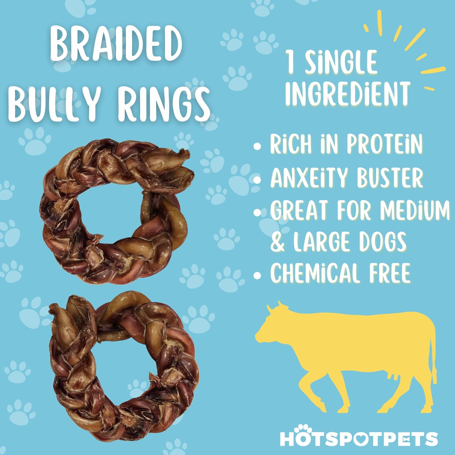 hotspot pets Braided Bully Stick Rings for Dogs - Premium All Natural Long Twisted Beef Pizzle Dog Chew Treats - Grain Free Fully Digestible Rawhide Alternative Bones