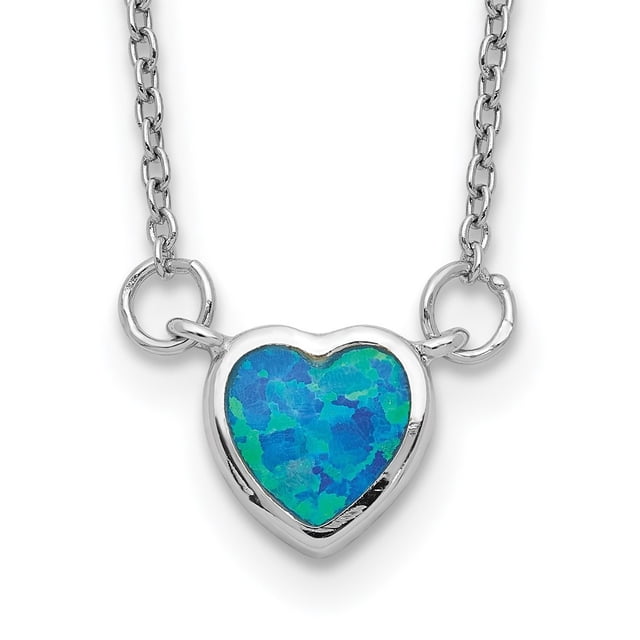 Diamond2Deal Collier Ras du Cou en Argent Sterling 925 Rhodié avec Cœur en Opale Créé, 16 Pouces