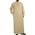 thumbnail image 1 of Lovzfmll Solid Color Long Sleeve Thobe for Men, Muslim Robe with Classic Cut for Religious and Cultural Occasions Khaki, L, 1 of 7