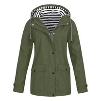 Htigea Women's Waterproof Hooded Jacket Lightweight Button Zip Up Raincoat Outdoor Rain Windbreaker Coat with Pockets Army Green 2XL