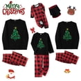 thumbnail image 1 of Pijamas navideños familiares a juego, camiseta de manga larga con estampado de árbol y pantalones a cuadros. Ropa de dormir para estar en casa., 1 of 10