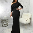 thumbnail image 2 of Aayomet Long Dress formal for Women Off Shoulder Bodycon Dresses Long Sleeve Ruched Slit Glitter Party Evening Maxi Dress,Black M, 2 of 5