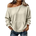thumbnail image 2 of Neewe Women's Fashionable Casual Solid Color Long Sleeve Boat Neck Off Shoulder Blouse Tops Daily, 2 of 6