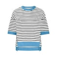 thumbnail image 4 of Blue Women's Short Sleeve T-shirt, Women'S Casual Round Neck Short Sleeved Striped Color Blocked Hem Off Shoulder Fashionable Pullover T Shirt,Women's Short sleeve T-shirt L, 4 of 5