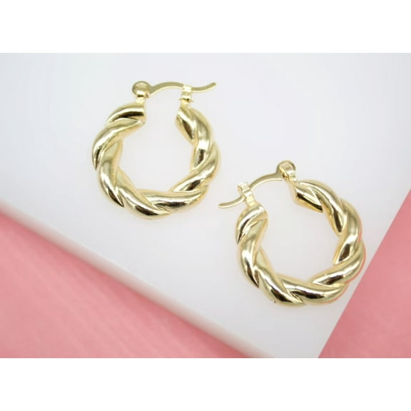 18K Gold Filled Small Twisted Hoop Lever Back Earrings (J95)