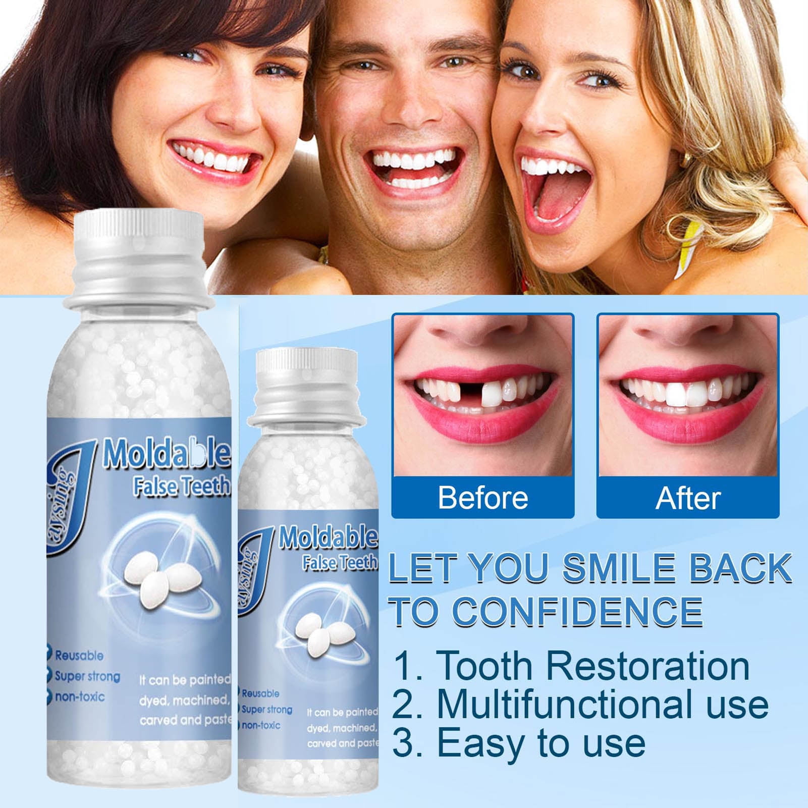 Buy 10ml/20ml/30ml False Teeth Gel Moldable Temperature Resistance