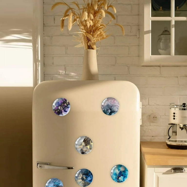 12 Pcs Glass Refrigerator Magnets - Flower Patterns, Round Crystal Design, Strong Hold - For Fridge, Whiteboard, Dishwasher, Locker