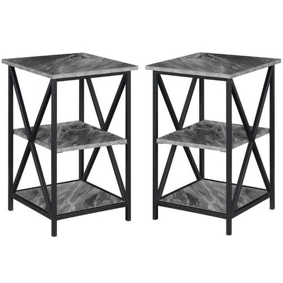 Home Square Tucson End Table with Shelves in Marble Gray Wood Finish - Set of 2