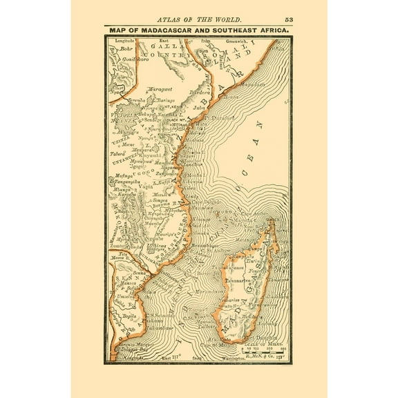 Historic Map - Madagascar South East Africa - Alden 1886 - 23 x 35.68 - Vintage Wall Art