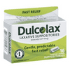 Dulcolax Medicated Fast Relief Bisacodyl Laxatives Suppositories, 16ct