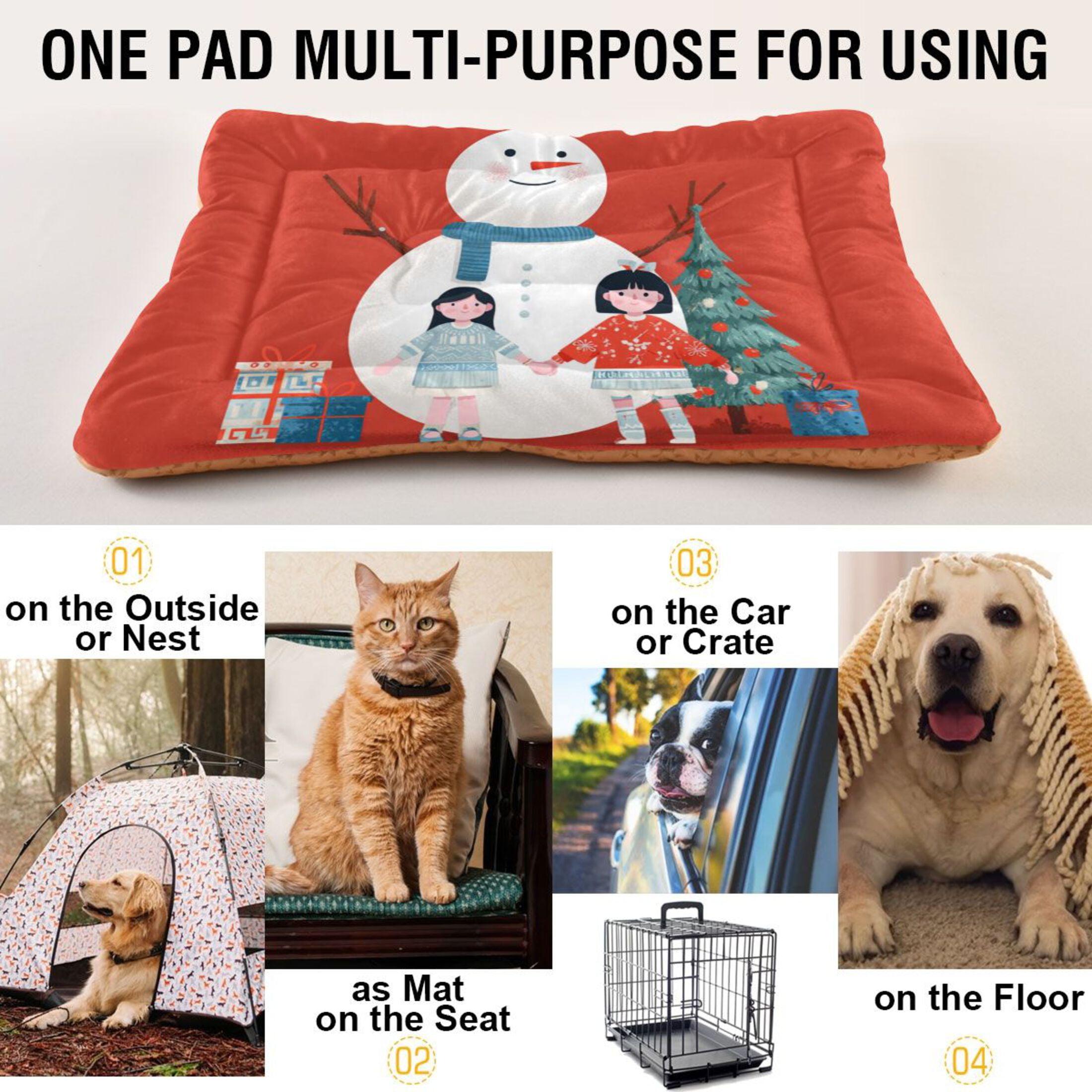 Cozy Mat Pet Bed Indoor Outdoor Warm Soft For Cat Dog Puppy(S/M) Holding Hands Surround Snowman