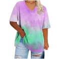thumbnail image 4 of Xdegoge Womens Aesthetic Cloud Tie Dye T Shirt V Neck Short Sleeve Galaxy Pastel Print Relaxed Fit Artistic Y2K Style Summer Casual Fashion Apparel Tees Tops Shirts, 4 of 5
